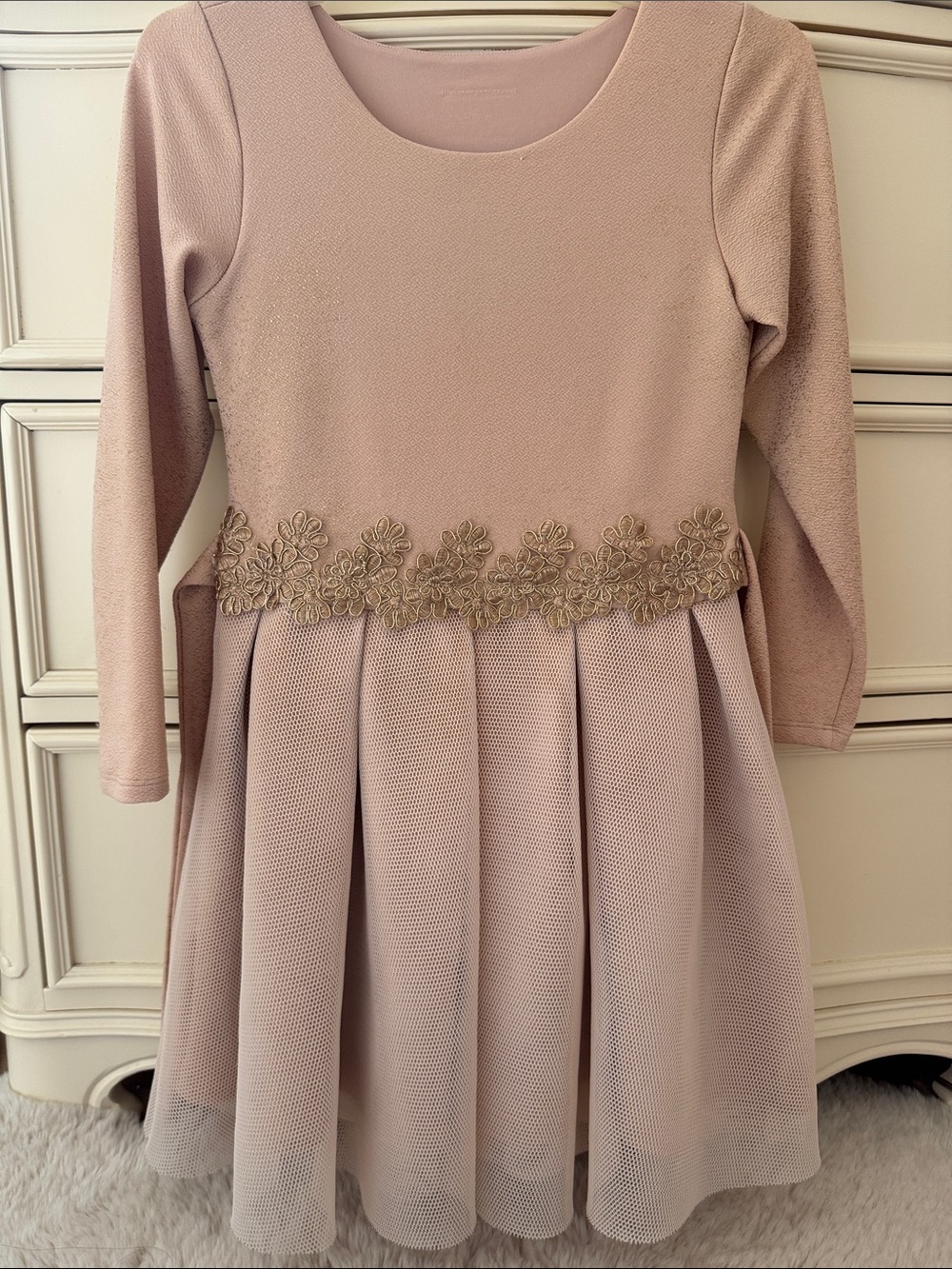 Girls' Floral Waistband Long-Sleeve Dress